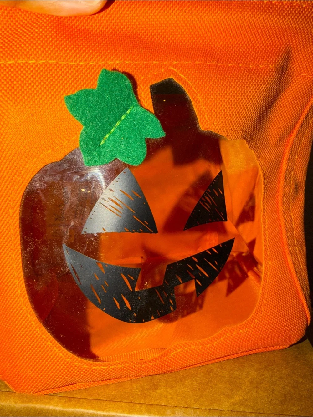 thirty-one Orange Pumpkin Trick-or-Treat Tote with Green Handle